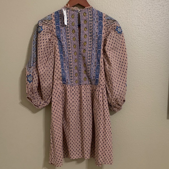 New Anthropologie Women’s Embroidered Mini Dress Blue Peach Coastal Cowgirl M - Picture 6 of 13